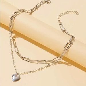 New Silver Layered Heart Pendant Necklace